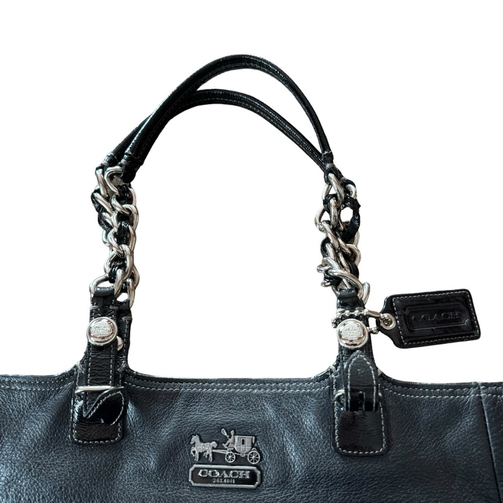 Coach Black Pebbled Leather Madison Tribeca East West Bag Chain/Leather Handles - Picture 2 of 15